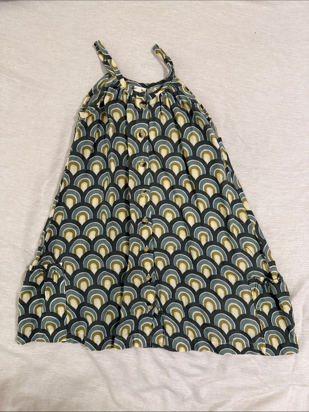 kate quinn Teal, Olive & Cream Scallop Print Button Dress